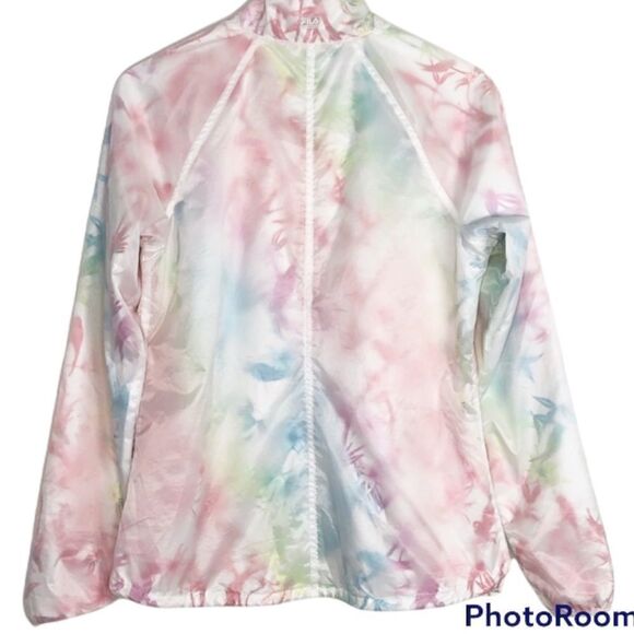 FILA Women’s Pastel Rainbow Bird Print Windbreaker Jacket Size Small - Picture 2 of 9